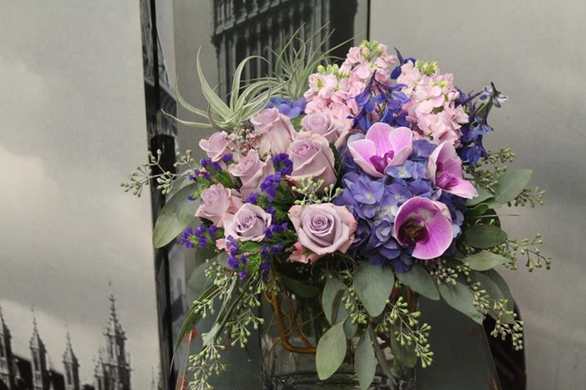 Crescent Moon — hydrangeas arrangement, hand-composed in The Flower Lover atelier in Huntington Beach